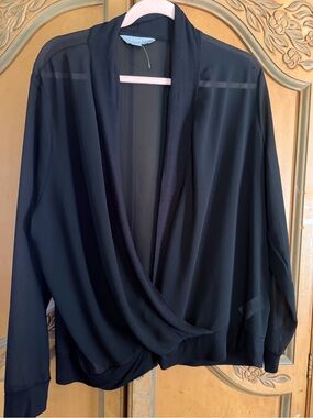 Jana Black Open-Front Sheer wrap blouse